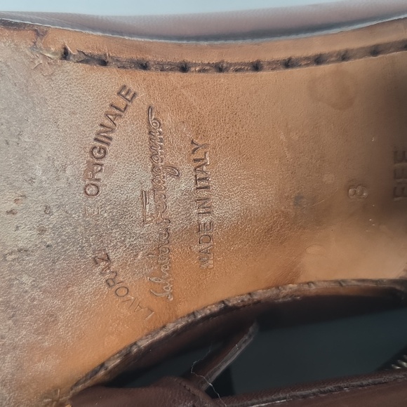 Salvatore Ferragamo Brown Leather Loafers with Gold Buckle 8 EEE main image 7